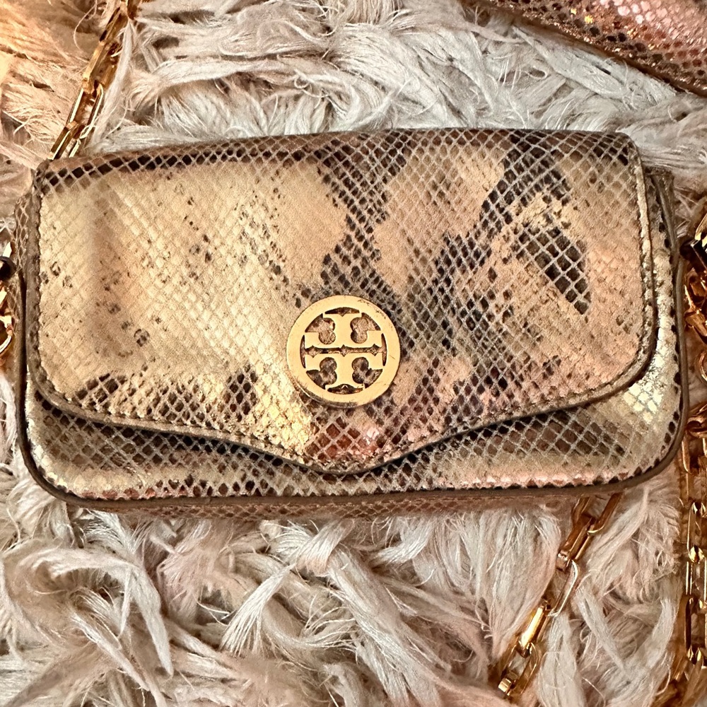 Tory Burch Metallic Snake Print Clutch - Picture 2 of 7